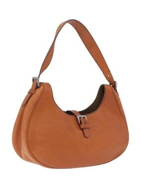 PRADA Shoulder Bag Leather Brown Silver Auth 213064